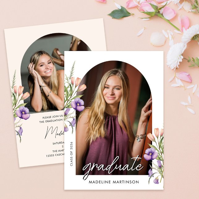 Botanical Floral Arch Photo Graduation Party Invitation (Creator Uploaded)