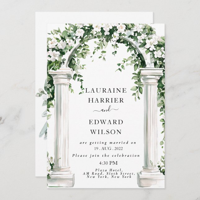 Botanical floral arch wedding invitation (Front/Back)