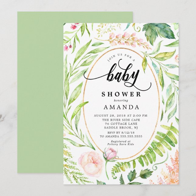 Botanical Floral Baby Shower Invitation (Front/Back)