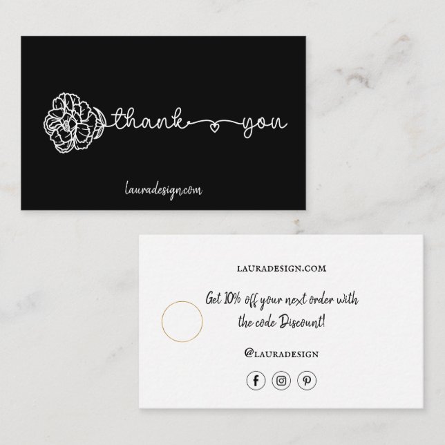 Botanical Floral Black Logo Minimal Thank You Business Card (Front/Back)