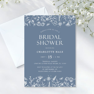 Botanical Floral Blue Bridal Shower  Invitation