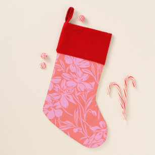 Botanical Floral Boho Art Design in Pink and Red Christmas Stocking
