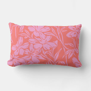 Botanical Floral Boho Art Design in Pink and Red Lumbar Cushion