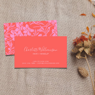 Botanical Floral Boho Art in Pink Red Personalised Business Card