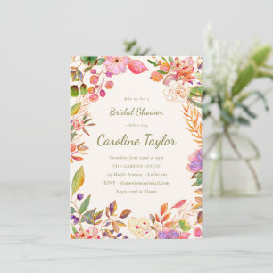 Botanical Floral Border Bridal Shower Pink Green Invitation