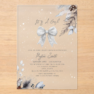 Botanical Floral Bow Winter Girl Baby Shower  Acrylic Invitations