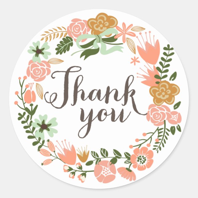 Botanical Floral Bridal Shower Thank You Classic Round Sticker (Front)