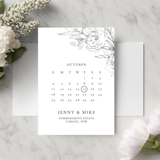 Botanical Floral Calendar Save the Date Invitation (Creator Uploaded)