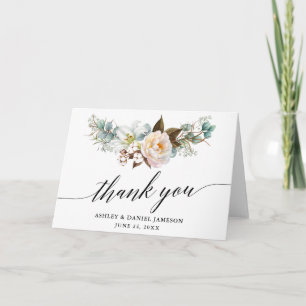 Botanical Floral Calligraphy Wedding Fold Thank You Card