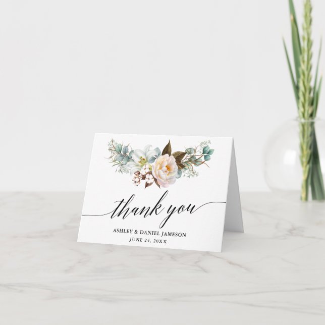 Botanical Floral Calligraphy Wedding Note Thank You Card (Front)
