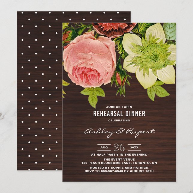 Botanical Floral Chalkboard Rehearsal Dinner Invitation (Front/Back)