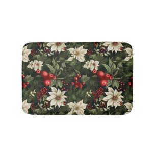 Botanical Floral Christmas Pattern Bath Mat