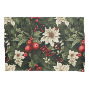 Botanical Floral Christmas Pattern Pillowcase