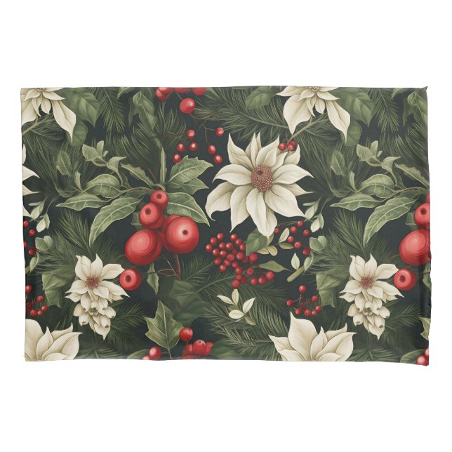 Botanical Floral Christmas Pattern Pillowcase (Front)