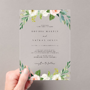 Botanical Floral Clear Minimalist Wedding  Acrylic Invitations