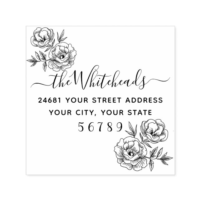 Botanical Floral Cluster Address Self-inking Stamp (Design)