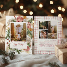 Botanical Floral Coastal Plaid Photo Grid Holiday