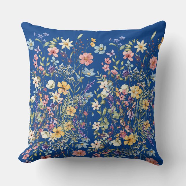 Botanical Floral Cobalt Blue Cushion (Front)