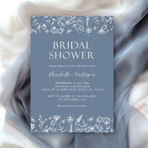 Botanical Floral Dusty Blue Bridal Shower  Invitation