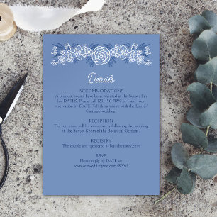 Botanical Floral Dusty Blue Navy Wedding Details Enclosure Card