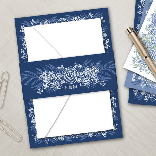 Botanical Floral Dusty Blue Navy Wedding Invitation Belly Band
