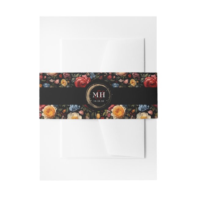 Botanical Floral Dutch Baroque Wedding Monogram Invitation Belly Band (Front Example)