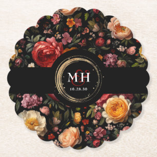 Botanical Floral Dutch Baroque Wedding Monogram Paper Coaster