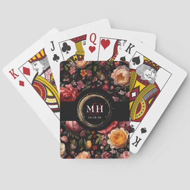 Botanical Floral Dutch Baroque Wedding Monogram Playing Cards (Back)