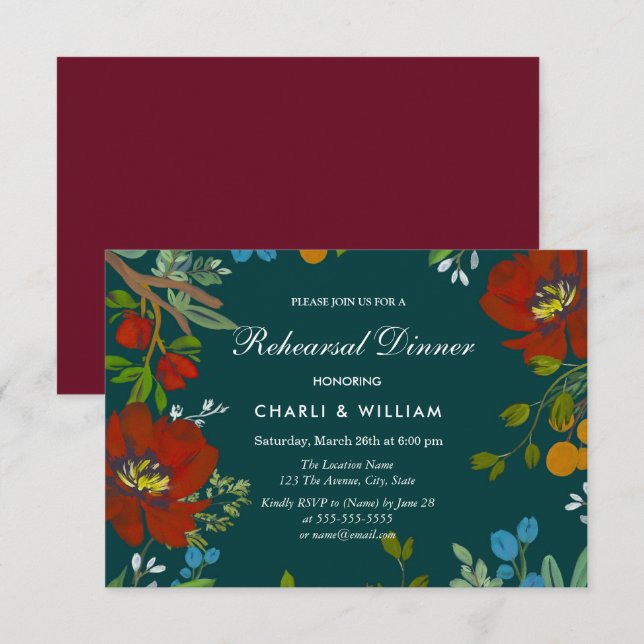 Botanical Floral Fall Spring Rehearsal Dinner Invitation (Front/Back)