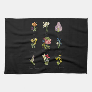 botanical floral flower garden chart tea towel