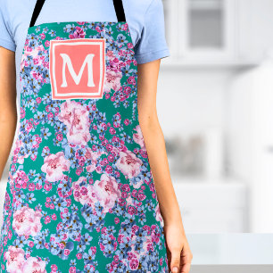 Botanical Floral Flowers Trendy Monogram Apron