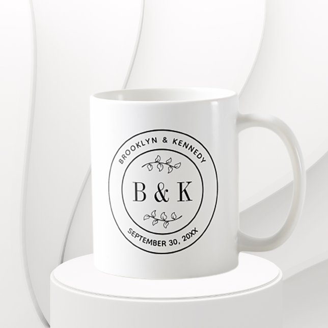 Botanical Floral Fun Monogram Wedding Couple Name Coffee Mug (Creator Uploaded)