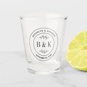 Botanical Floral Fun Monogram Wedding Couple Name Shot Glass
