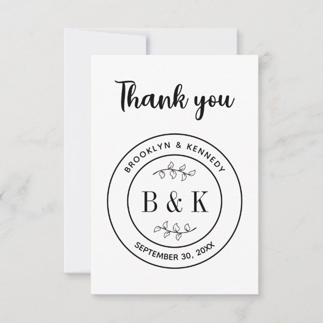 Botanical Floral Fun Monogram Wedding Couple Name Thank You Card (Front)