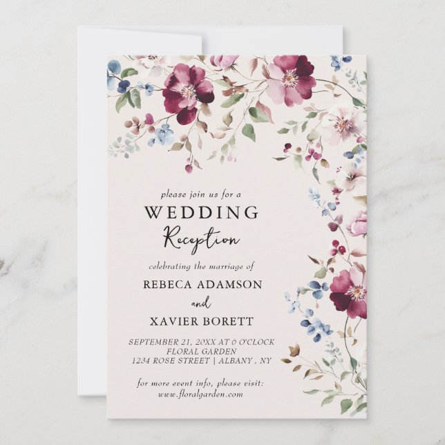 Botanical Floral Garden Delicate Wedding Reception Invitation (Front)