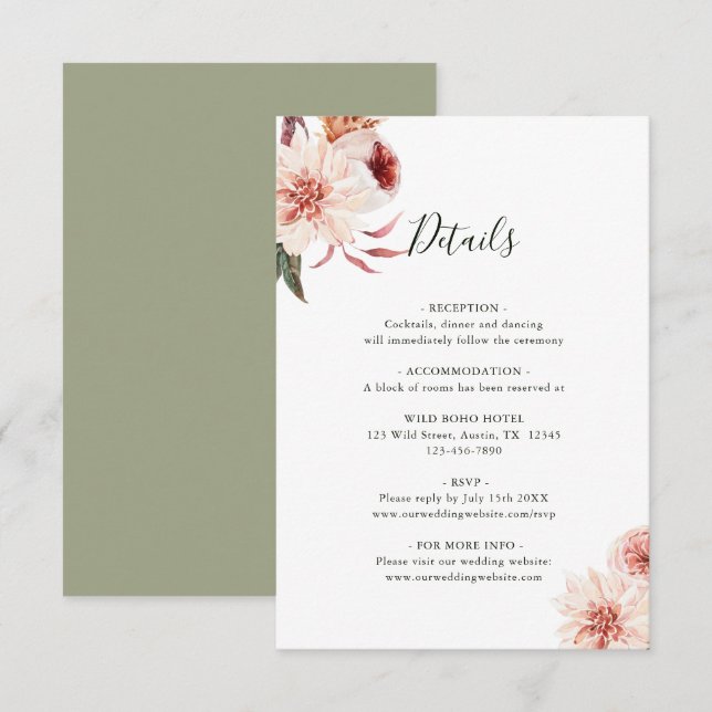 Botanical Floral Garden Elegant Wedding Enclosure Card (Front/Back)