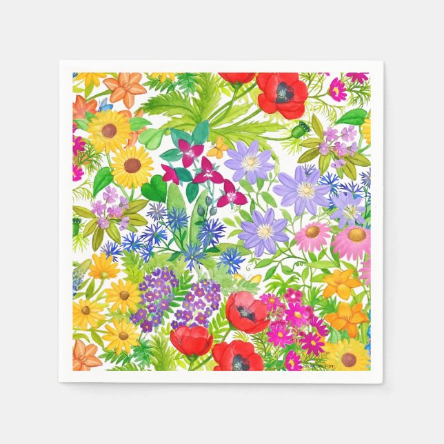 Botanical Floral Garden Flowers Paper Napkins (Front)