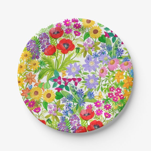 Botanical Floral Garden Flowers Paper Plates (Front)