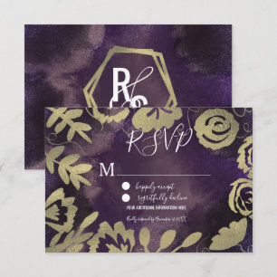 Botanical Floral Garden Rose Gold Purple Wedding Invitation