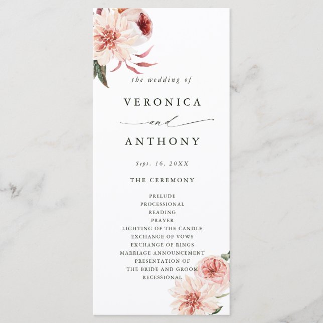 Botanical Floral Garden Wedding Ceremony Programme (Front)