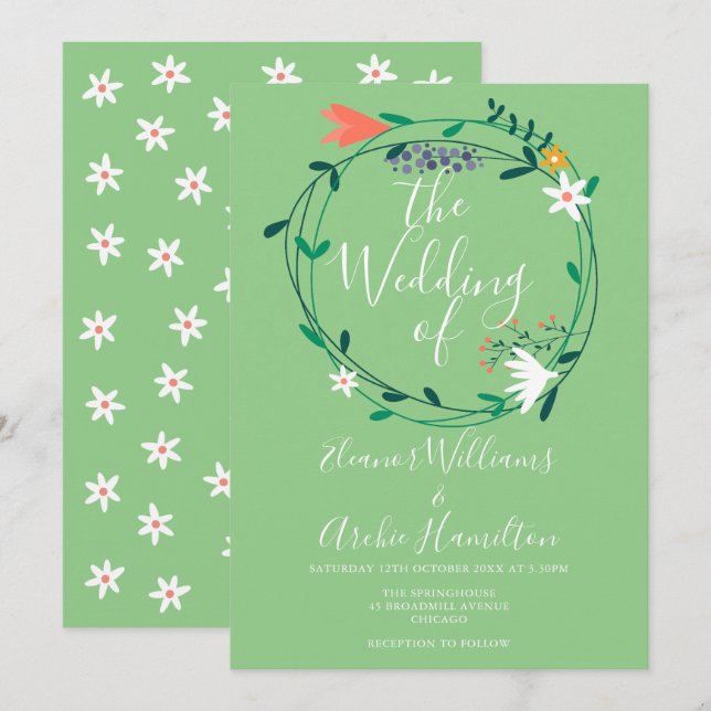 Botanical Floral Garland Wedding Invitation (Front/Back)