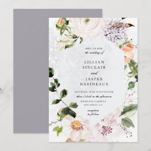 Botanical Floral Geometric Lace Frame Wedding Invitation