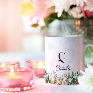 Botanical floral girly watercolor name Mug