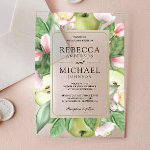 Botanical Floral Green Apple Orchard Wedding Acrylic Invitations