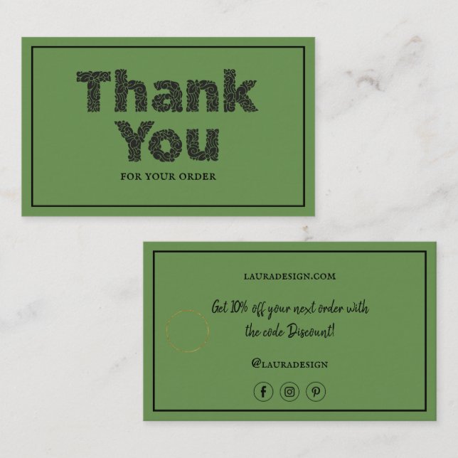 Botanical Floral Green Logo Typography Thank You Business Card (Front/Back)