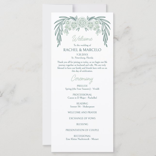 Botanical Floral Green Wedding Program (Front)