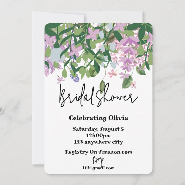 botanical floral greenery bridal shower invitation (Front)