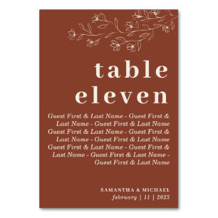 Botanical Floral guests Terracotta Indie Seat Table Number