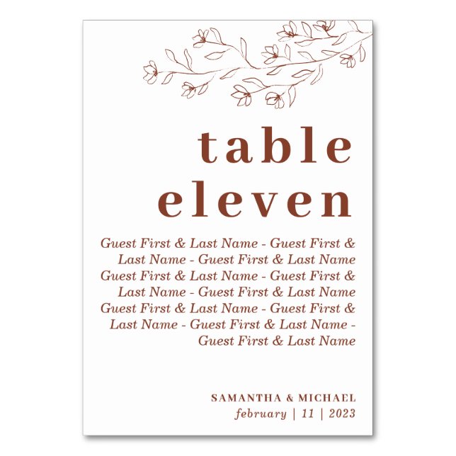 Botanical Floral guests Terracotta Indie Seat Table Number (Front)