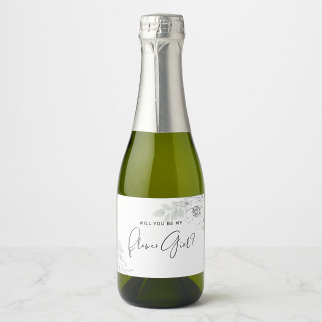 Botanical Floral Illustration Flower Girl Sparkling Wine Label (Front)
